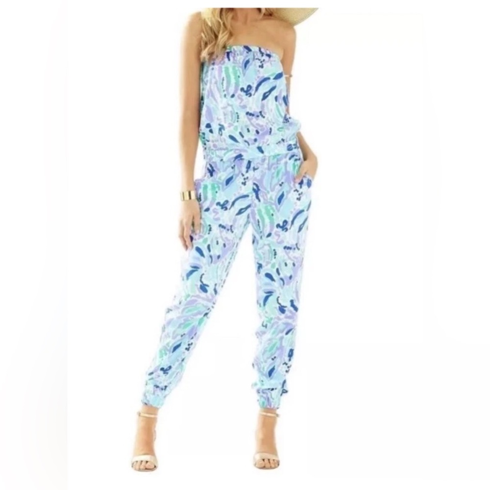 Lilly Pulitzer Emiko Strapless Jumpsuit Lilly’s Lilac Ink Print Small